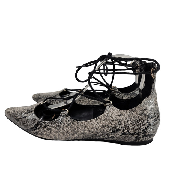 TOPSHOP Womens Kingdom Ghillie Gladiator Flats 8 Pointed Snakeskin Faux Leather - Picture 3 of 13